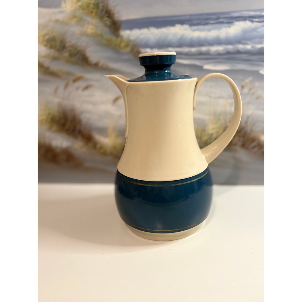 Vintage Thermos Ingrid No 570 Thermal Carafe Teal Cream West Germany MCM Pitcher - Picture 3 of 9